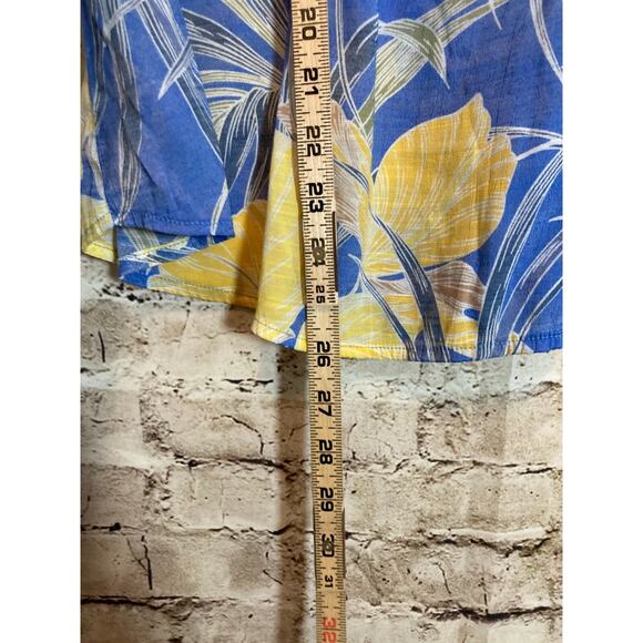 Cocomo Popover Top Womens Medium Cobalt & Yellow Tropical Floral Flutter Sleeve - Picture 8 of 12